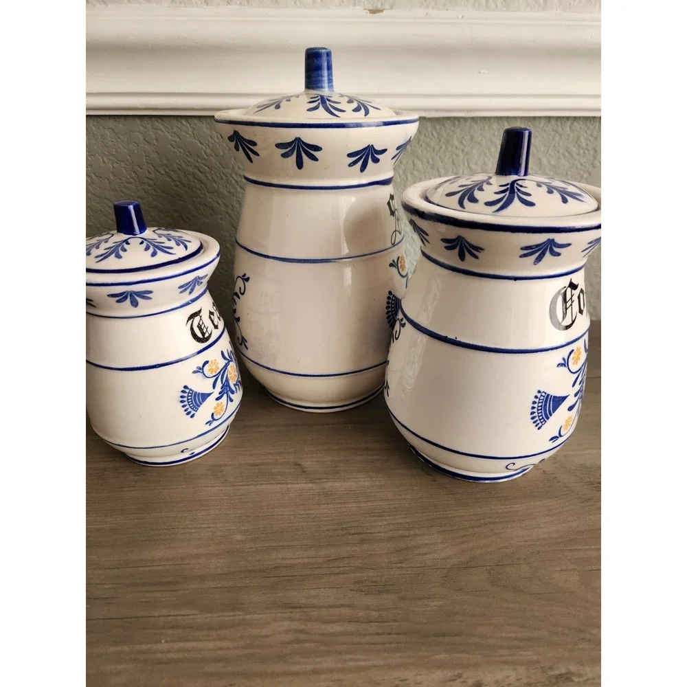 Royal Sealy Heritage Kitchen Canister Set+Lids 3 Pc 1950s Coffee Tea Sugar READ